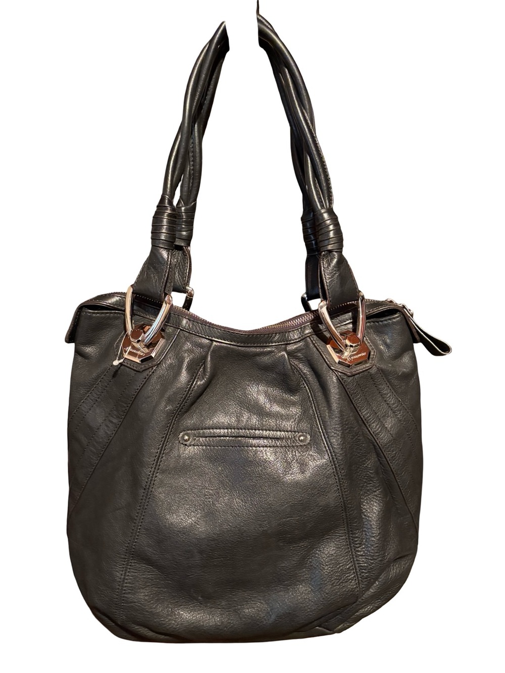 b. makowsky Black Leather Hobo with Polished Hardware
